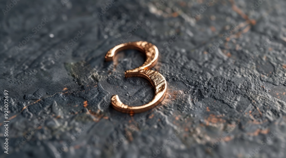 A luxurious golden number 3 is beautifully showcased on a richly textured stone surface, ideal for creative projects A luxurious golden number 3 is beautifully showcased on a richly textured stone surface, ideal for creative projects