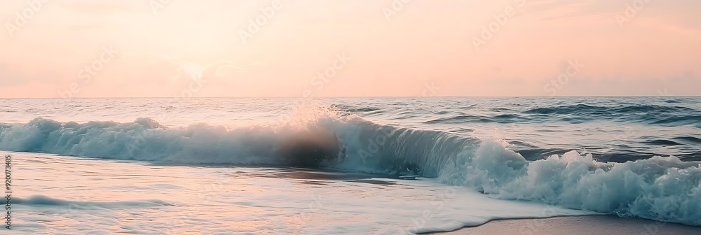 Ocean Wave Crashing on Sandy Beach at Sunset - Photo Ocean Wave Crashing on Sandy Beach at Sunset - Photo