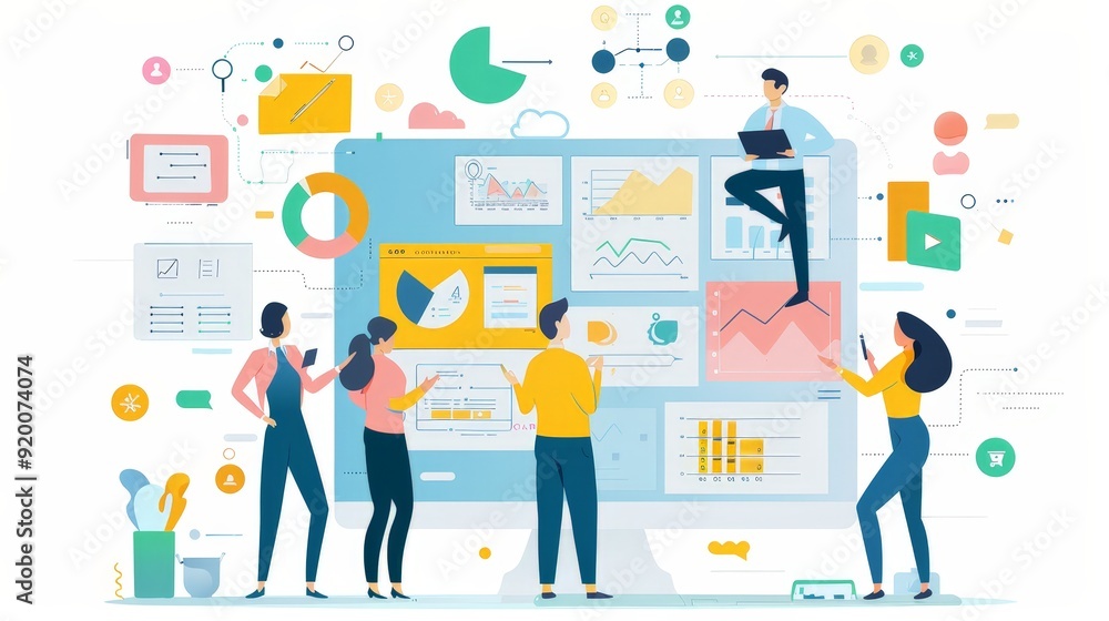 Show a marketing team using project management tools to track progress and meet deadlines efficiently. Show a marketing team using project management tools to track progress and meet deadlines efficiently.