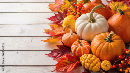 Wallpaper Mural Autumn Pumpkins and Leaves on Wooden Background with Copy-Space Torontodigital.ca