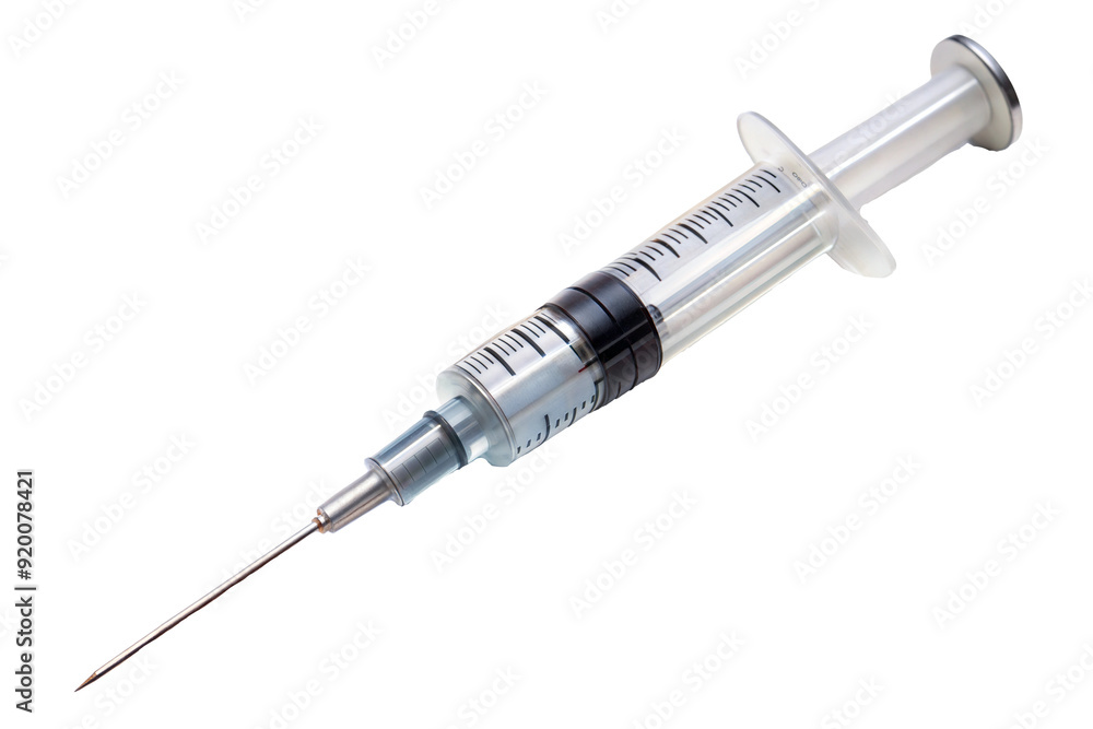 Medical syringe with clear barrel and sharp needle for injections isolated on transparent background Medical syringe with clear barrel and sharp needle for injections isolated on transparent background
