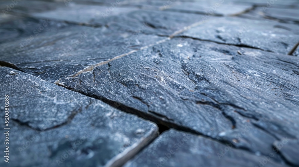 A detailed shot of a bluestone tile reveals its smooth densely packed surface in shades of bluegrey and hints of green adding a cool and calm vibe to any environment. A detailed shot of a bluestone tile reveals its smooth densely packed surface in shades of bluegrey and hints of green adding a cool and calm vibe to any environment.