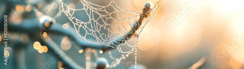 Dewdrops on a Spider Web in the Morning Sun - Photo