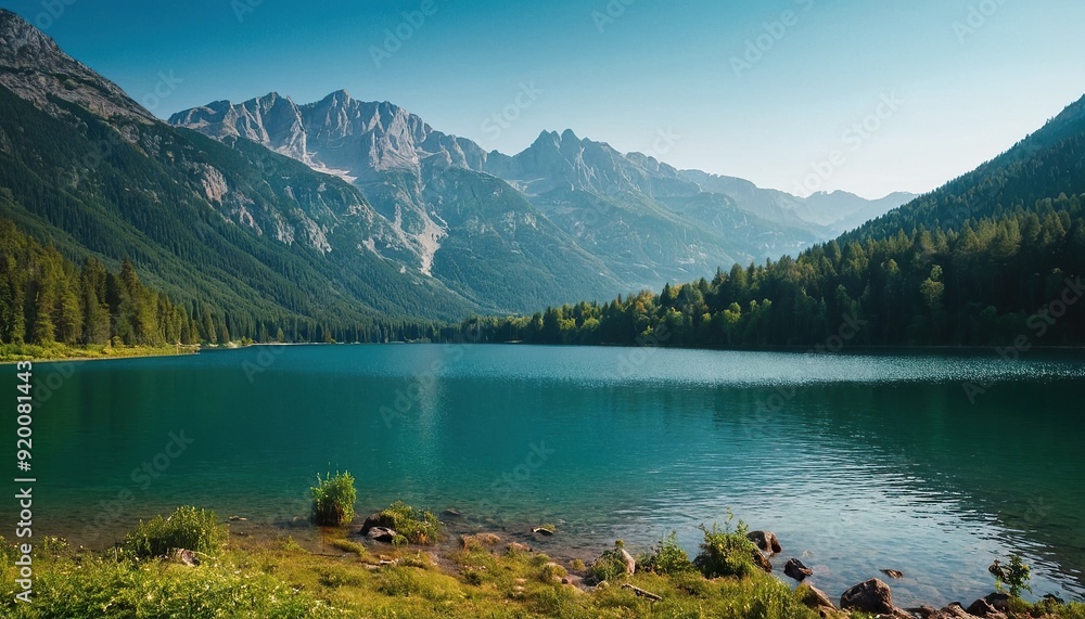 Obraz premium Lake at the mountains near the forest 4