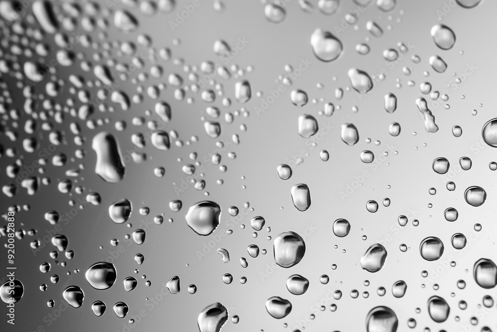 Water drops on silver background. Rain drops on grey glossy window glass. Water drops on silver background. Rain drops on grey glossy window glass.