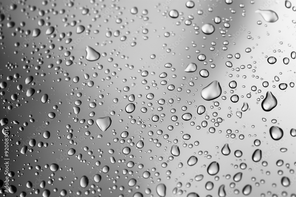 Water drops on silver background. Rain drops on grey glossy window glass. Water drops on silver background. Rain drops on grey glossy window glass.