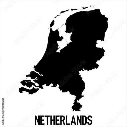 Netherlands Map - black World Map International vector template with High detailed isolated on white background - Vector