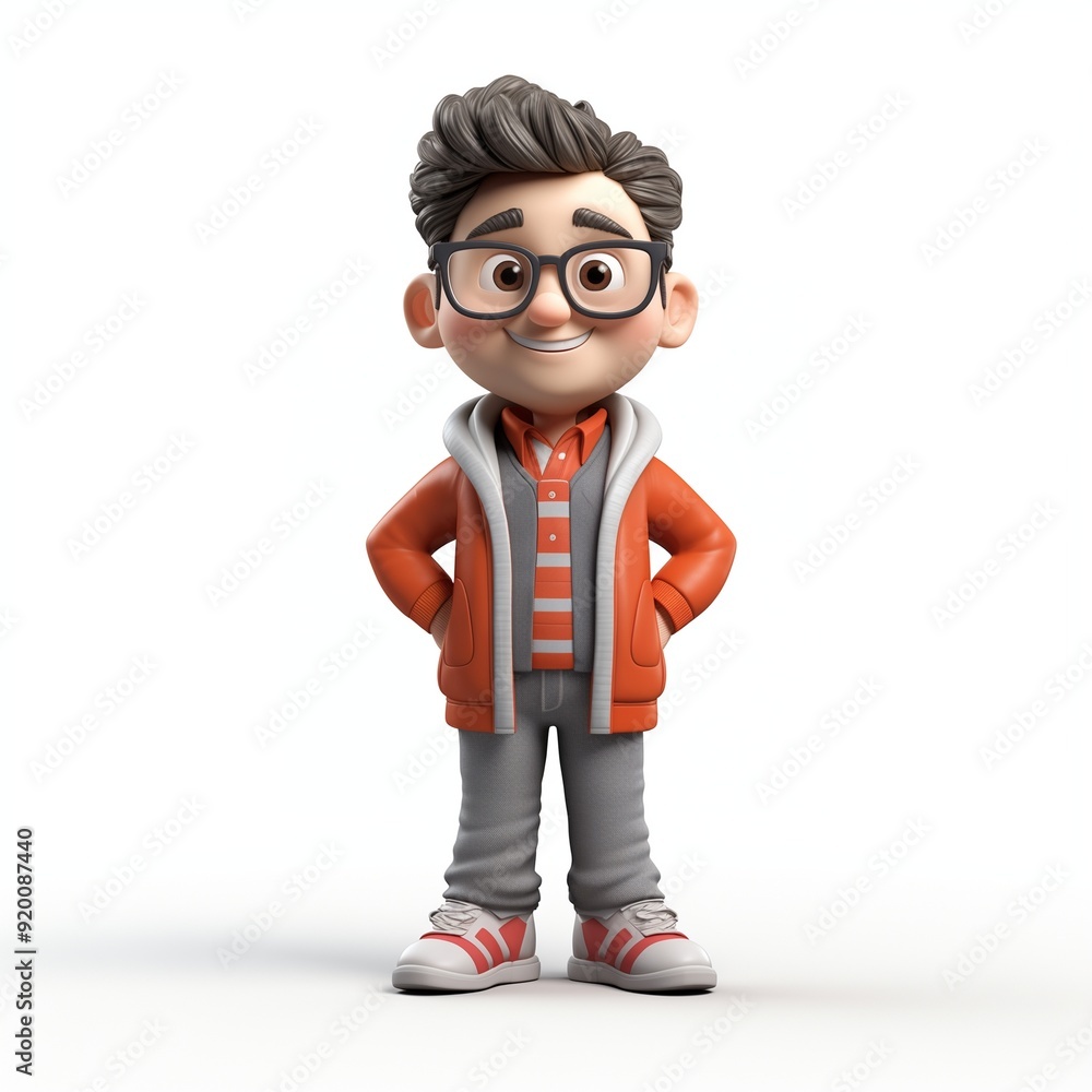 3D Illustration of a Young Boy Character in Casual Wear, Featuring Glasses and an Orange Jacket, Perfect for Children's Content and Educational Materials 3D Illustration of a Young Boy Character in Casual Wear, Featuring Glasses and an Orange Jacket, Perfect for Children's Content and Educational Materials