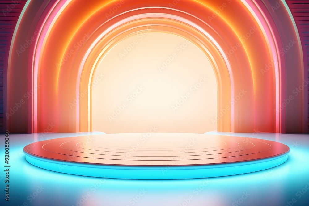 Obraz premium Abstract 3D stage with glowing archway.