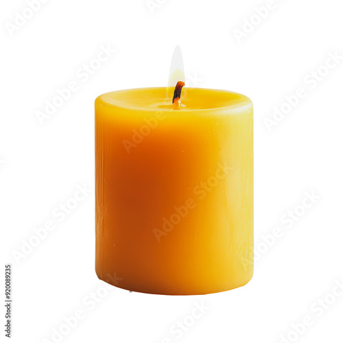 PNG Yellow candle burning softly against a white background