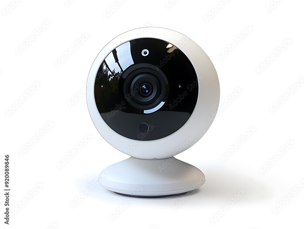 White Security Camera with Black Lens on White Background - Photo White Security Camera with Black Lens on White Background - Photo