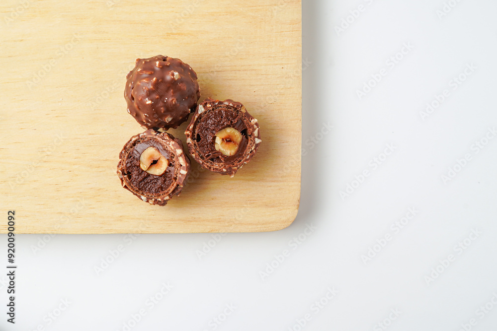 chocolate balls filled with hazelnuts, chocolate sweets in a gold wrapper chocolate balls filled with hazelnuts, chocolate sweets in a gold wrapper