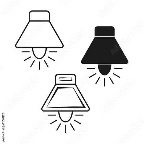 Lamp icons set. Black and white. Simple lighting symbols. Vector illustration.