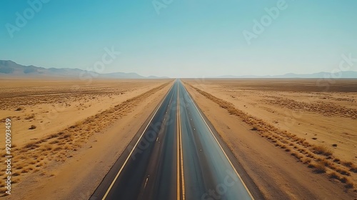 Aerial View of a Straight Road in the Desert - Photo