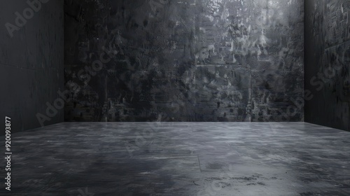 Empty Room with Black Concrete Walls and Floor