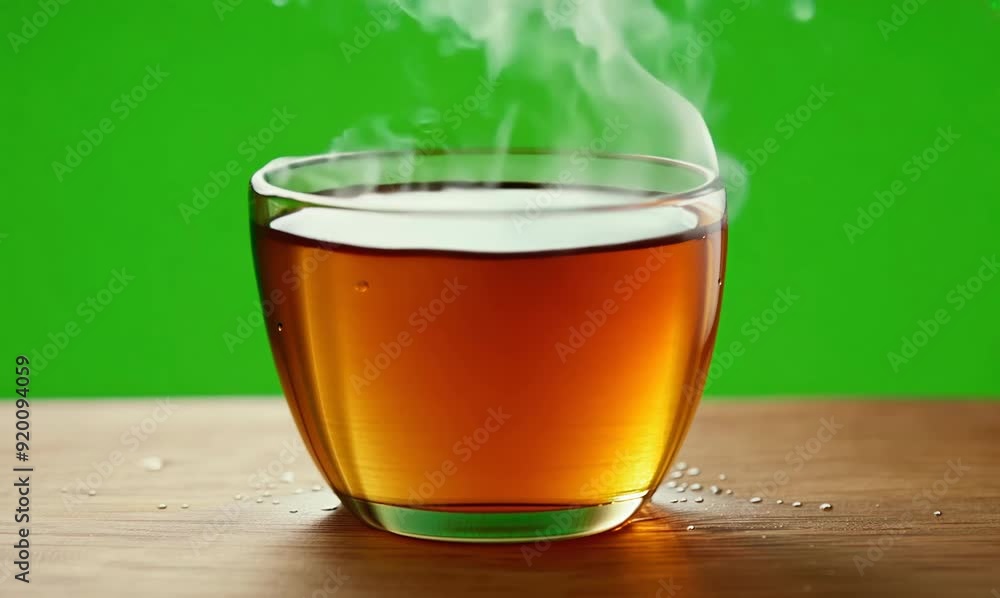 Chroma Green Screen Close-Up of Steaming Cup of Tea Chroma Green Screen Close-Up of Steaming Cup of Tea