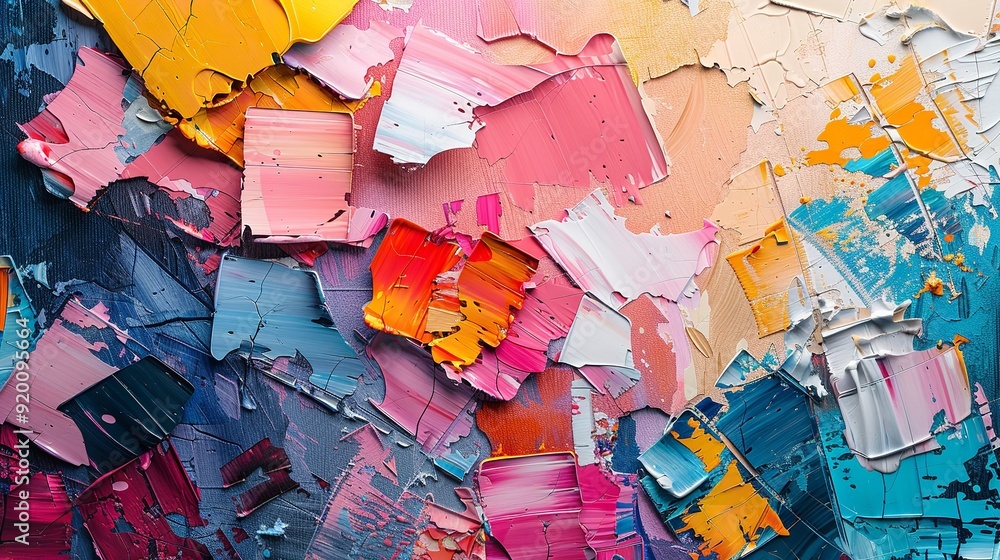Fototapeta premium A mosaic of pixel squares crafted from paper, forming a textured and colorful background.