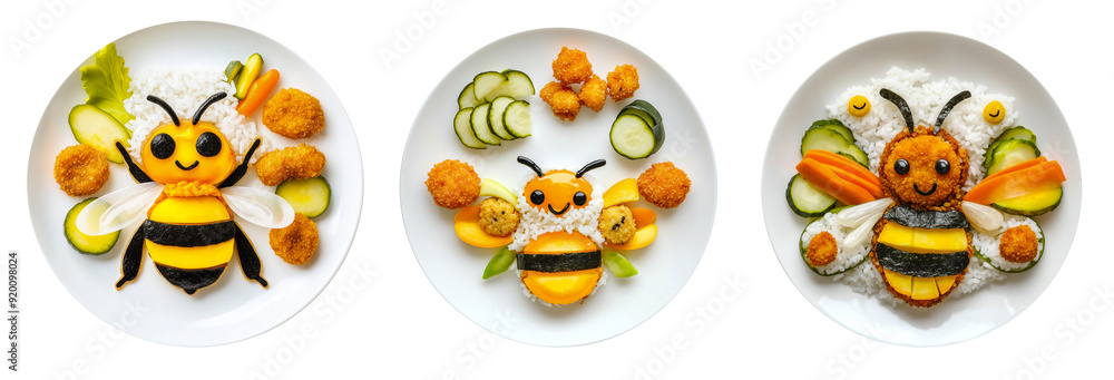 Fototapeta premium Healthy food bento for kids, animal bee shape isolated transparent