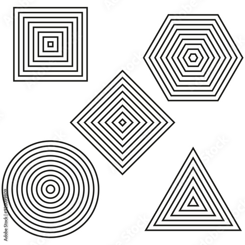 Geometric line shapes. Concentric polygons. Vector abstract forms. Repetitive pattern design.