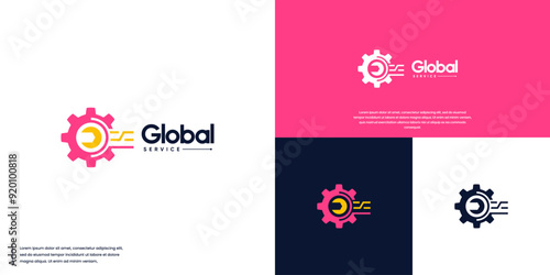 mechanical electrical service, system repair, connection, global technology, logo design vector.