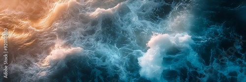 Ocean Waves Photo - Aerial View of Breaking Waves with Golden Sunlight