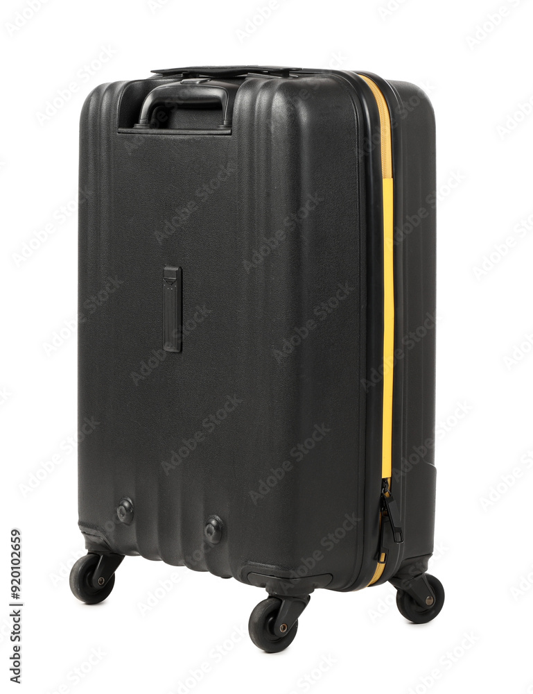 One new dark suitcase isolated on white One new dark suitcase isolated on white