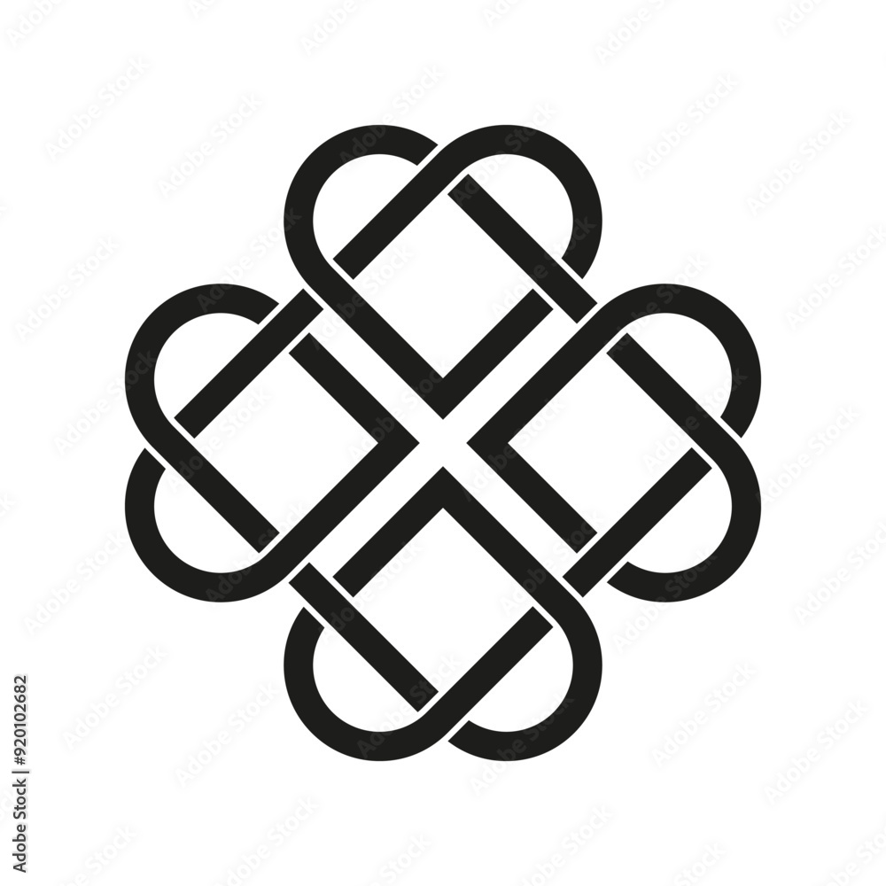 Celtic knot icon. Interwoven black lines. Geometric symmetrical design. Abstract endless loop. Celtic knot icon. Interwoven black lines. Geometric symmetrical design. Abstract endless loop.