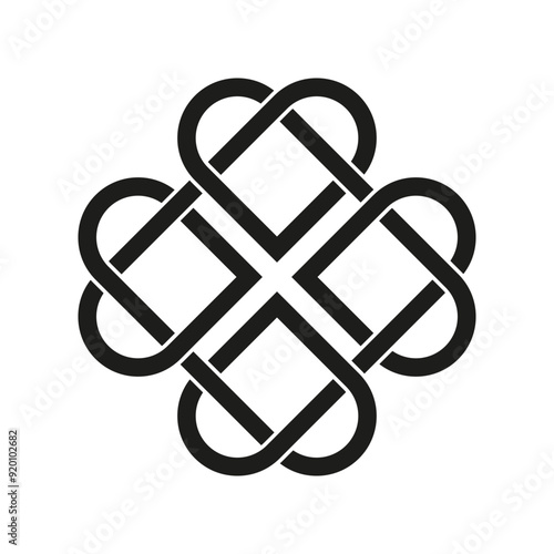 Celtic knot icon. Interwoven black lines. Geometric symmetrical design. Abstract endless loop.