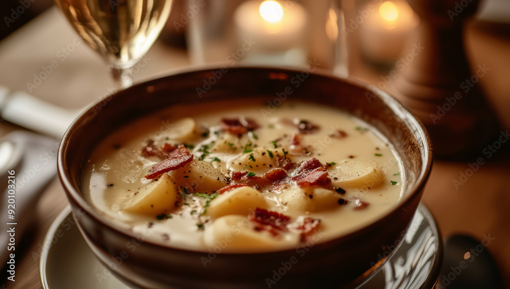 Traditional german potato soup with carrots and bacon Traditional german potato soup with carrots and bacon