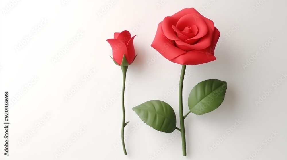 Elegant Red Roses Illustration with Green Leaves on White Background - Perfect for Romantic, Nature, and Floral Themes Elegant Red Roses Illustration with Green Leaves on White Background - Perfect for Romantic, Nature, and Floral Themes