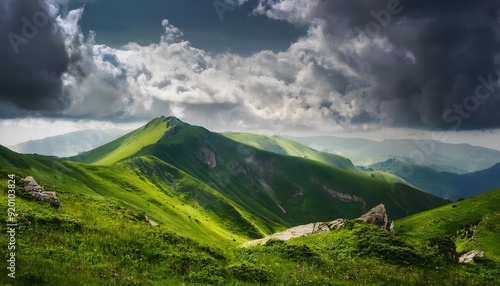  Green mountain with Dramatic Sky. Wallpaper