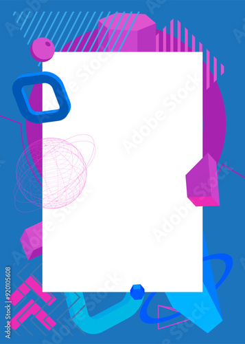 Purple and blue geometrical graphic retro theme background with place for text. Minimal geometric elements frame. Vintage abstract shapes vector illustration for advertising.
