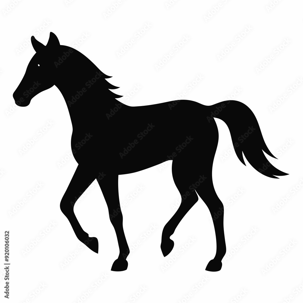 Obraz premium Horse isolated on white, horse vector illustration, animal vector art, horse silhouette, pet vector icon, horses cartoon line art, eps