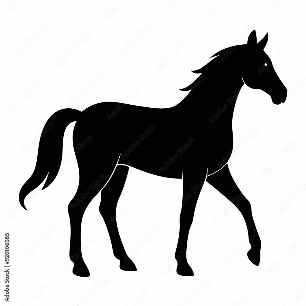 Obraz premium Horse isolated on white, horse vector illustration, animal vector art, horse silhouette, pet vector icon, horses cartoon line art, eps
