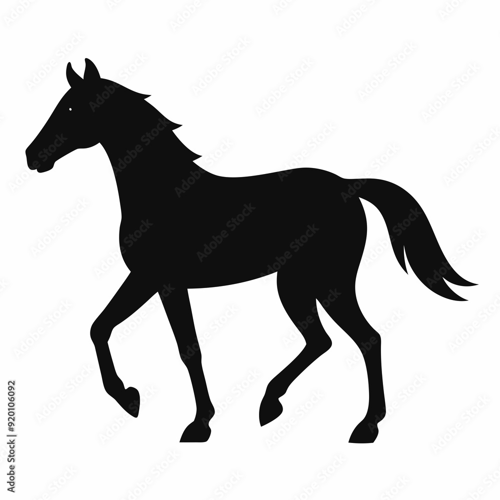 Obraz premium Horse isolated on white, horse vector illustration, animal vector art, horse silhouette, pet vector icon, horses cartoon line art, eps