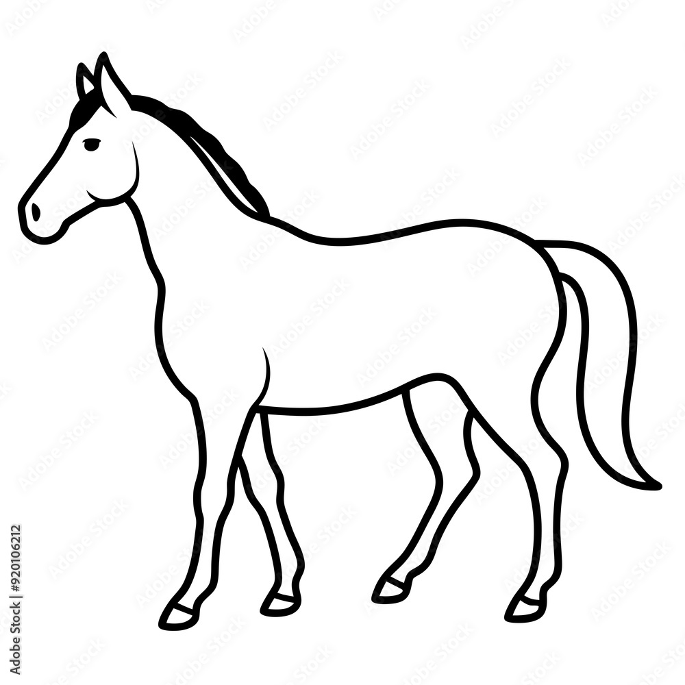 Horse isolated on white, horse vector illustration, animal vector art, horse silhouette, pet vector icon, horses cartoon line art, eps Horse isolated on white, horse vector illustration, animal vector art, horse silhouette, pet vector icon, horses cartoon line art, eps