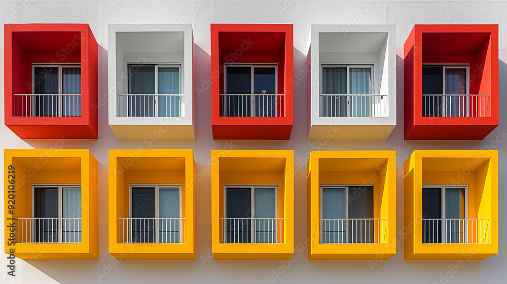 Obraz premium A building facade with colorful balconies