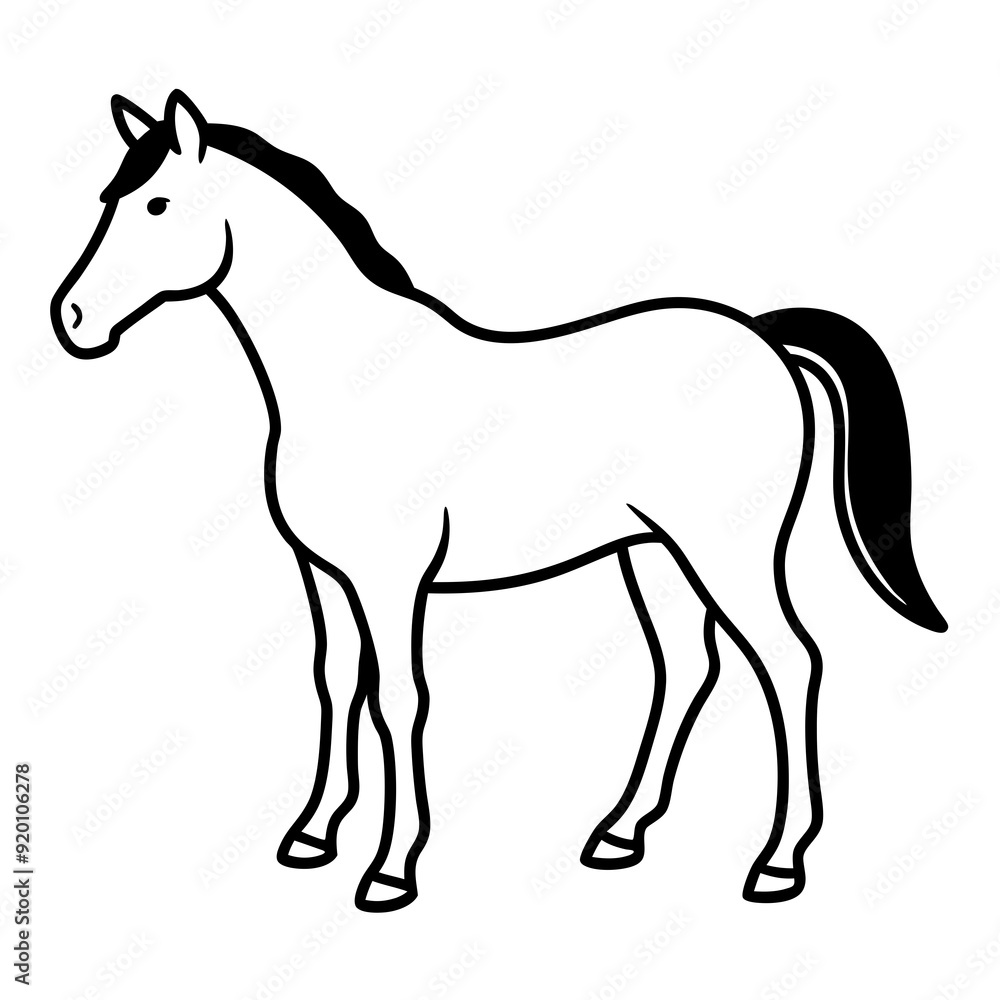 Horse isolated on white, horse vector illustration, animal vector art, horse silhouette, pet vector icon, horses cartoon line art, eps Horse isolated on white, horse vector illustration, animal vector art, horse silhouette, pet vector icon, horses cartoon line art, eps
