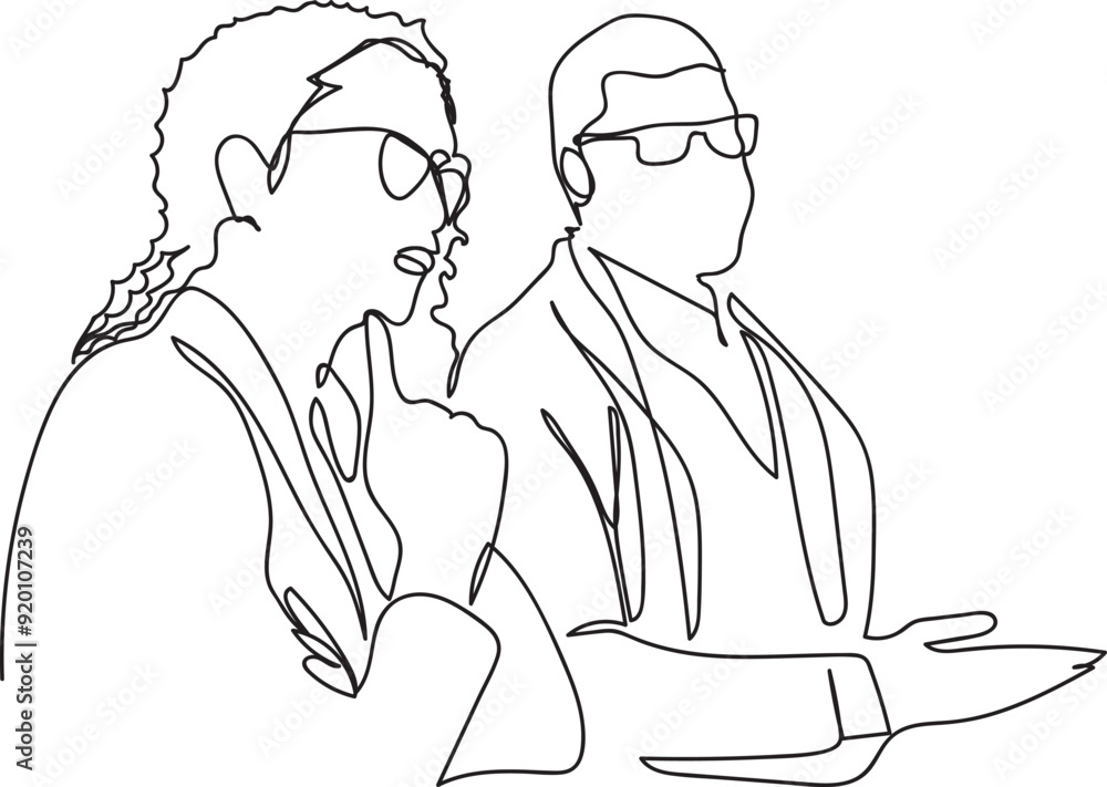 Fototapeta premium Single Line Male and Female Coworkers Discuss Plans to Enlarge Profit Margins at the Office