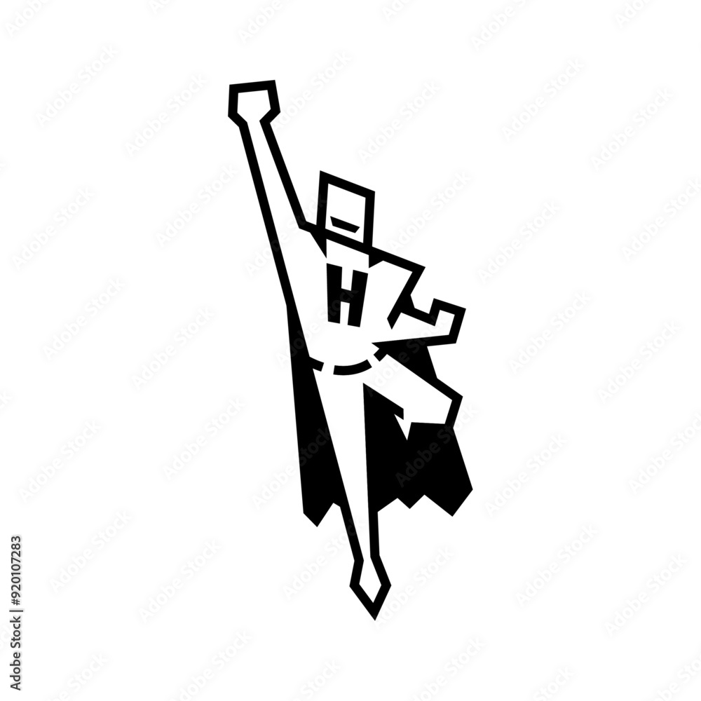 Fototapeta premium Flying Superhero icon on white background.