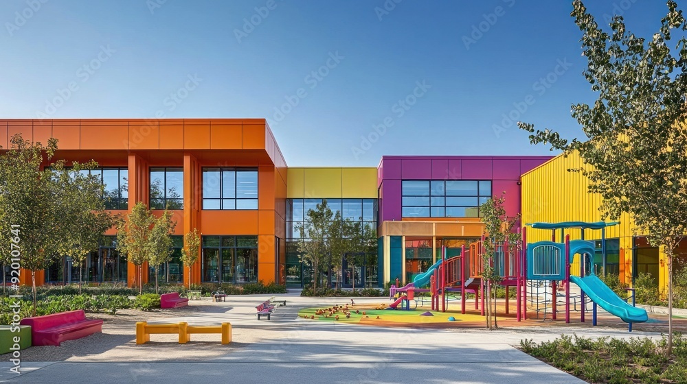 custom made wallpaper toronto digitalColorful School Building with Playground in Front