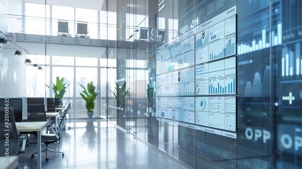 A business office with a large project management board, tracking the progress of various initiatives. A business office with a large project management board, tracking the progress of various initiatives.