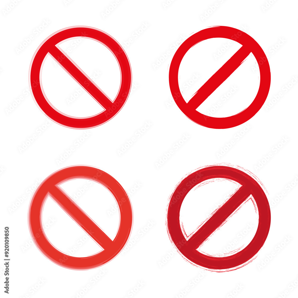 Red prohibition signs set. Four different styles of no entry symbols. Red prohibition signs set. Four different styles of no entry symbols.