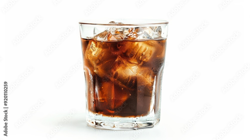 A clear glass of cold brew coffee, isolated on a white background. A clear glass of cold brew coffee, isolated on a white background.