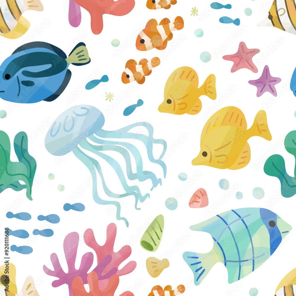 お魚のイラストシームレスパターン お魚のイラストシームレスパターン