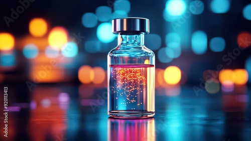 Volatile liquid contained in a futuristic vial, glowing with an otherworldly hue, mysterious and captivating atmosphere