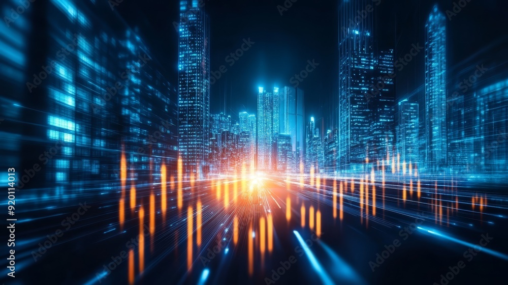 Futuristic Cityscape with Digital Data Visualization Futuristic Cityscape with Digital Data Visualization