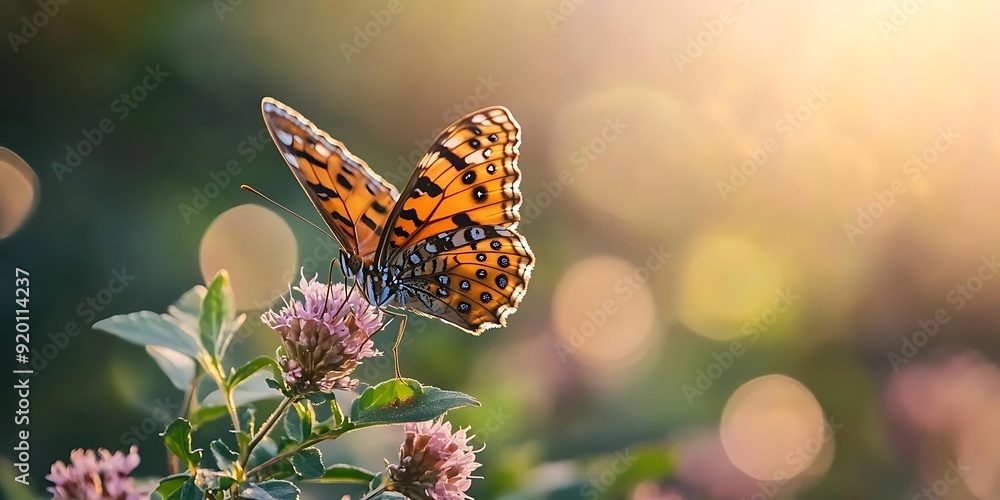 Obraz premium Butterfly on a Flower in the Sunlit Meadow - Photo