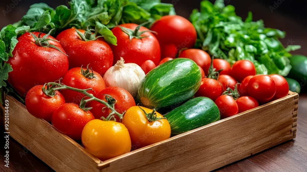 Fresh Vegetables in Wooden Box Display Fresh Vegetables in Wooden Box Display