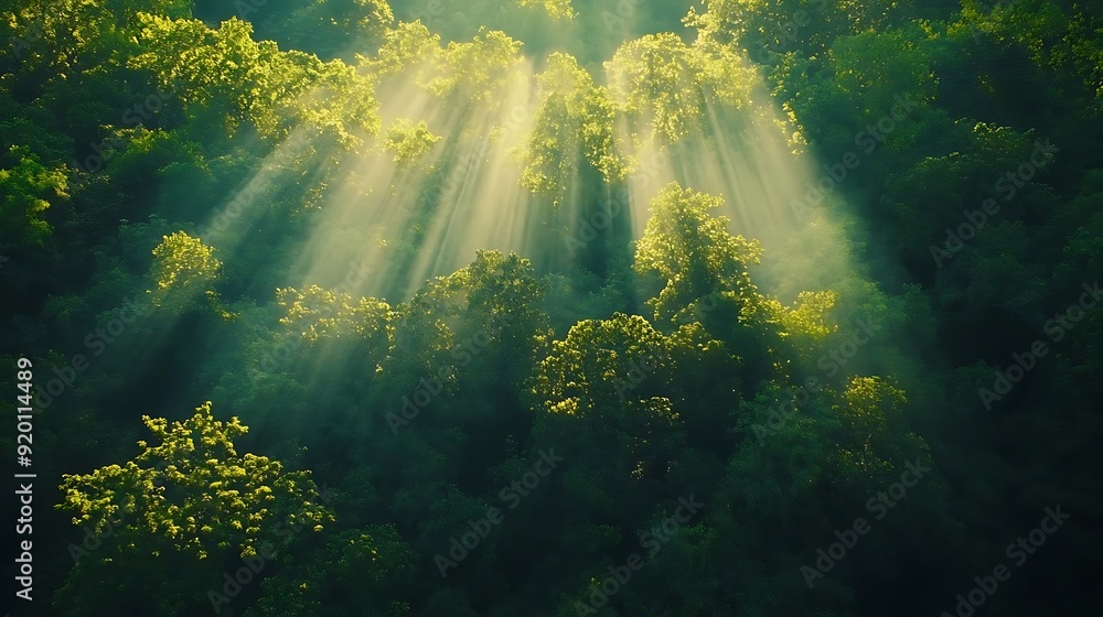 Obraz premium Sunlight Through Forest Canopy Illustration